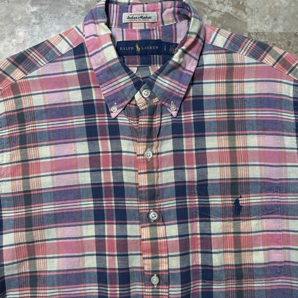 Polo Ralph Lauren Shirt Mens Large Authentic Indian Madras Short Sleeve Button - Picture 1 of 11